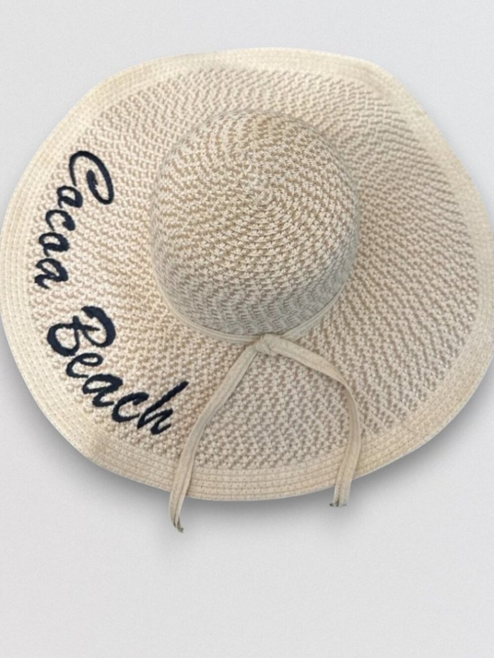 Cocoa Beach Beige Wide Brim Straw Sun Hat Embroidered Beach Vacation Floppy